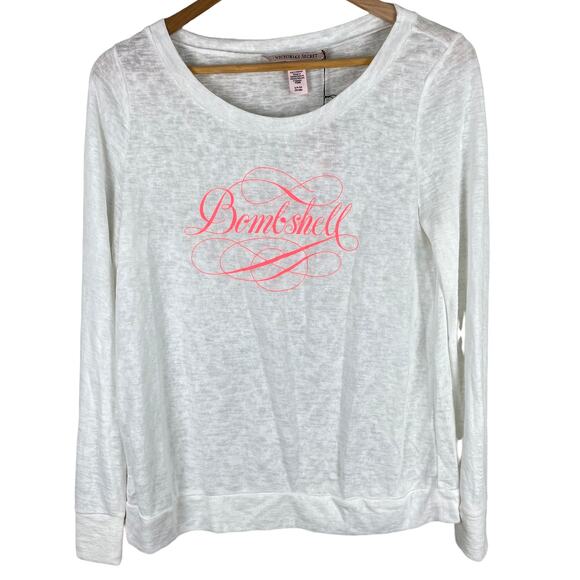 Victoria's Secret NWT Bombshell Long Sleeve Shirt Size Small White Burnout Pink - Picture 1 of 7
